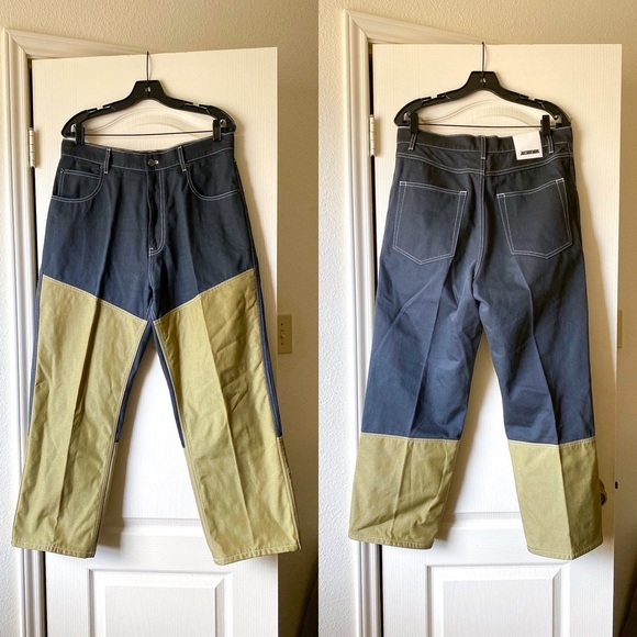 Jacquemus Le De Nimes Meunier Jeans Colorblock Panel Green Black Size 32 EUC - Picture 2 of 11